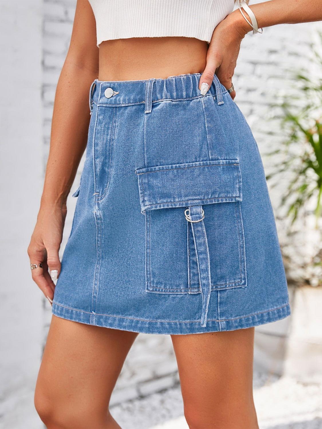 Pocketed Buttoned Denim Skirt - Clothes For Her Online Store