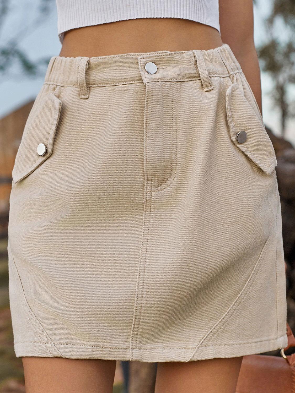 Pocketed Buttoned Mini Denim Skirt - Clothes For Her Online Store