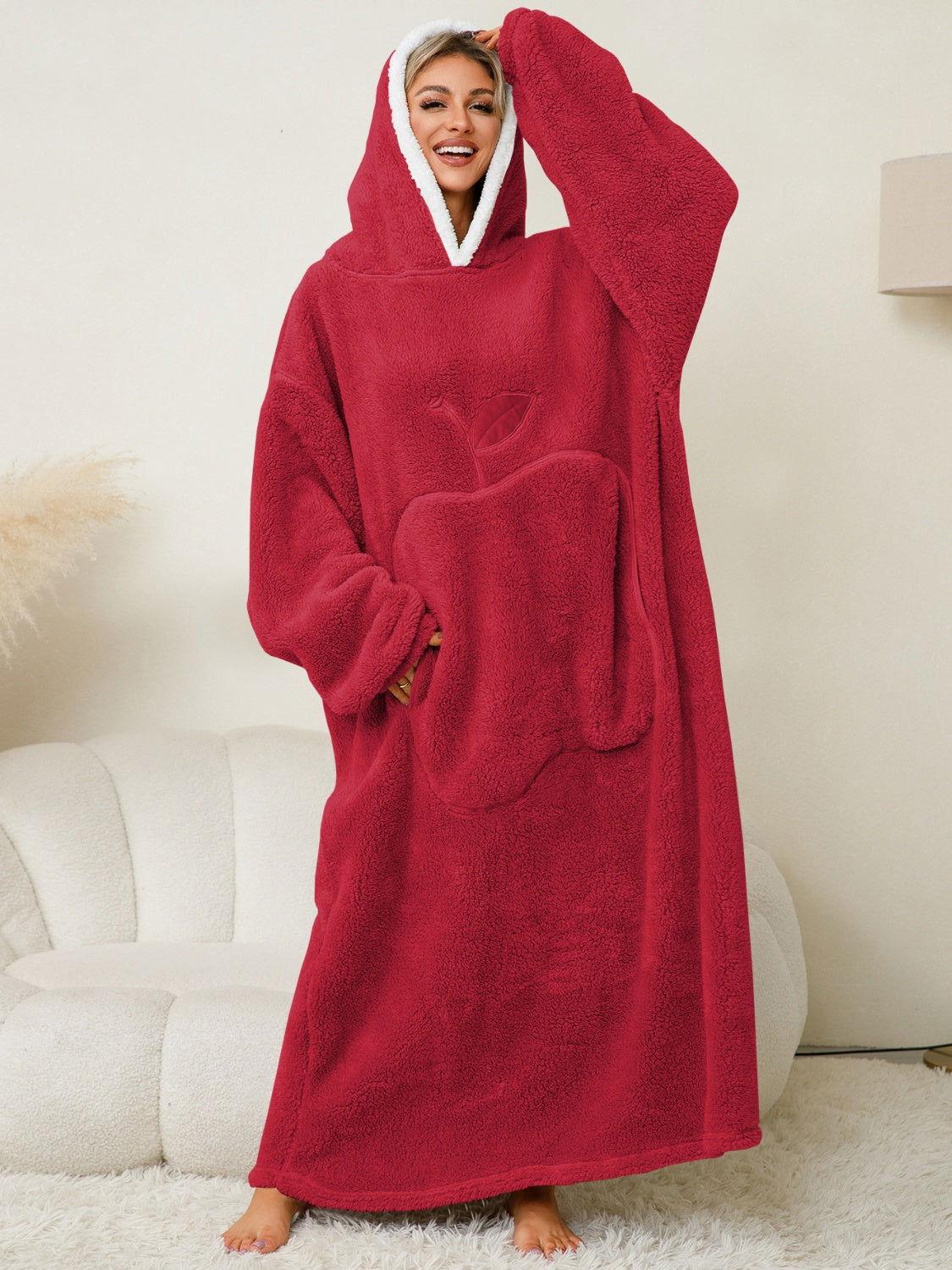 Pocketed Contrast Long Sleeve Hooded Lounge Dress - Clothes For Her Online Store