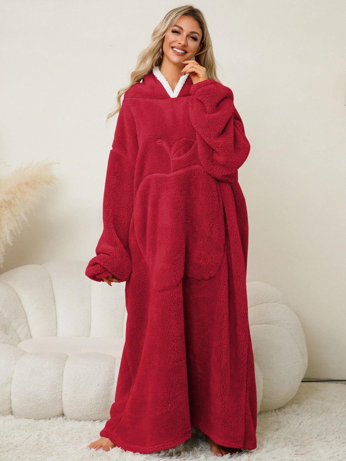 Pocketed Contrast Long Sleeve Hooded Lounge Dress - Clothes For Her Online Store