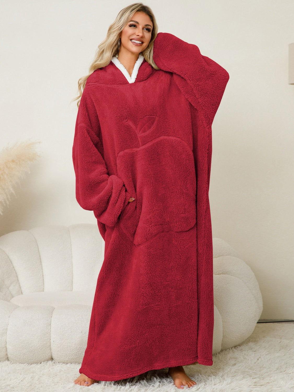 Pocketed Contrast Long Sleeve Hooded Lounge Dress - Clothes For Her Online Store