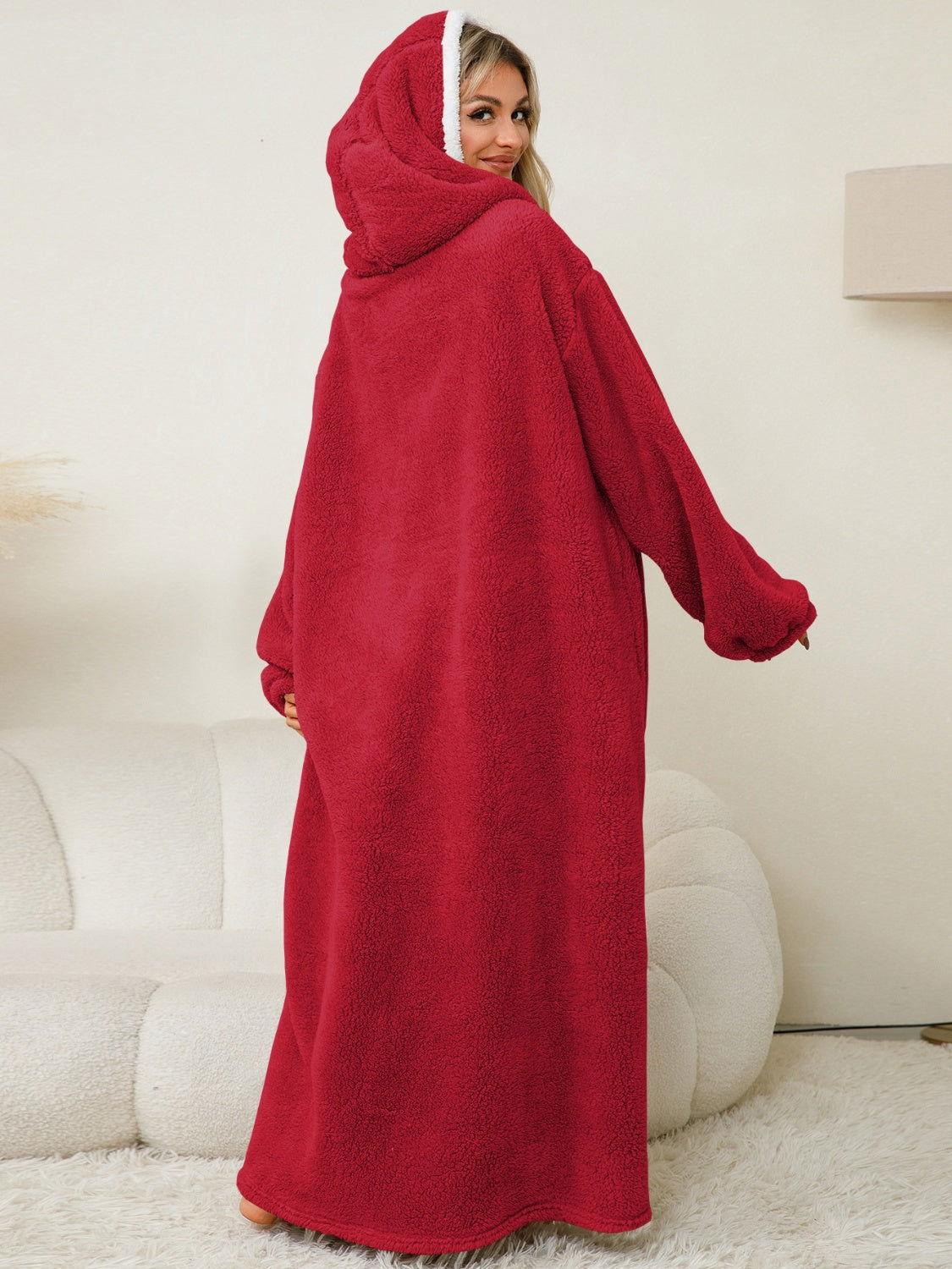 Pocketed Contrast Long Sleeve Hooded Lounge Dress - Clothes For Her Online Store