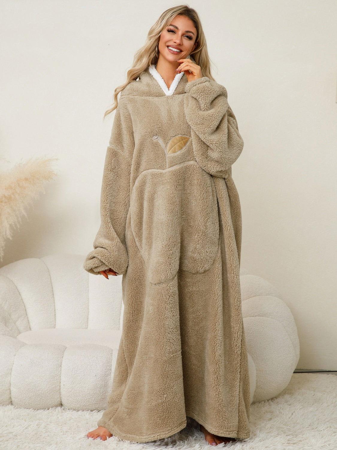 Pocketed Contrast Long Sleeve Hooded Lounge Dress - Clothes For Her Online Store