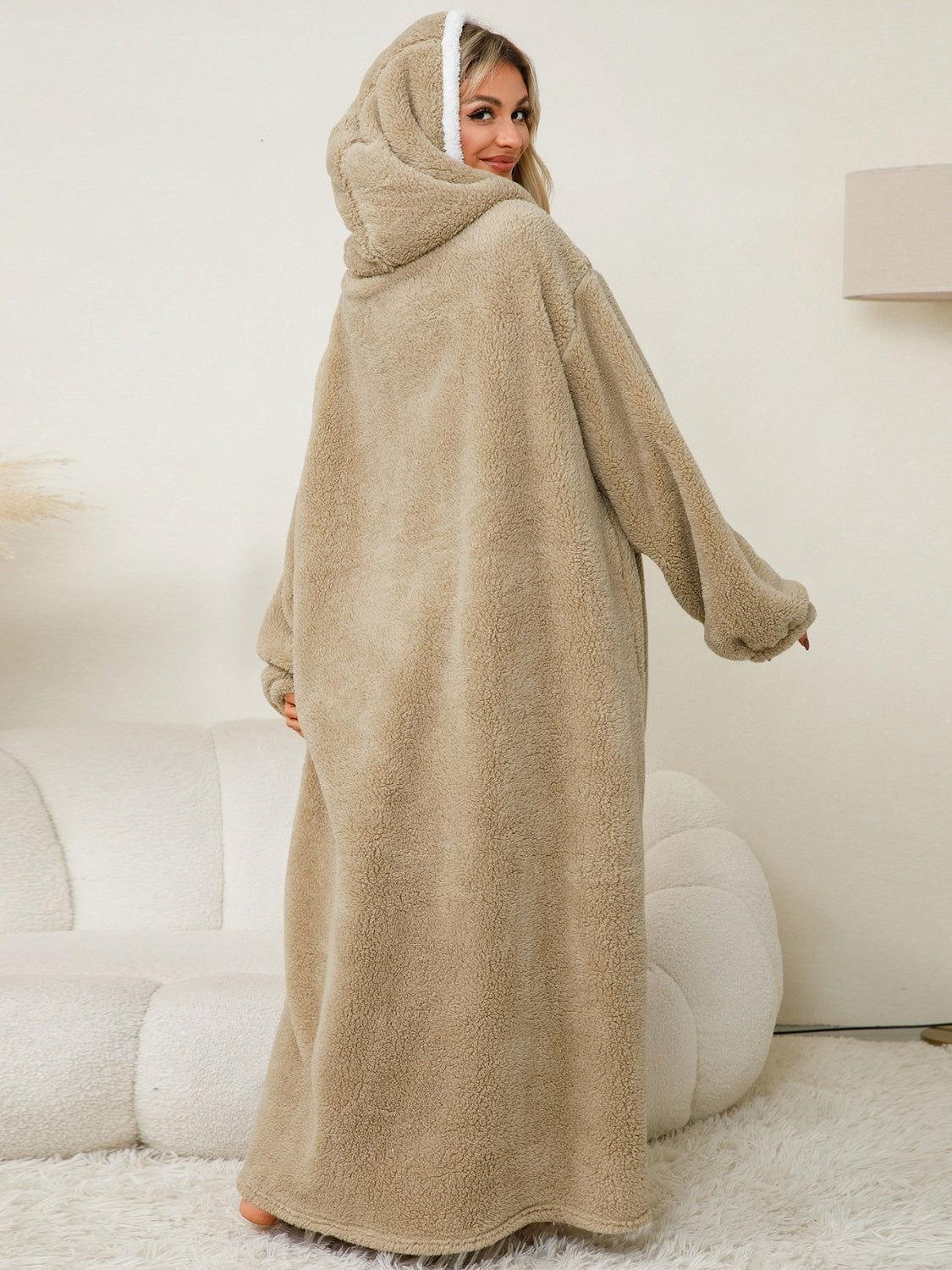 Pocketed Contrast Long Sleeve Hooded Lounge Dress - Clothes For Her Online Store