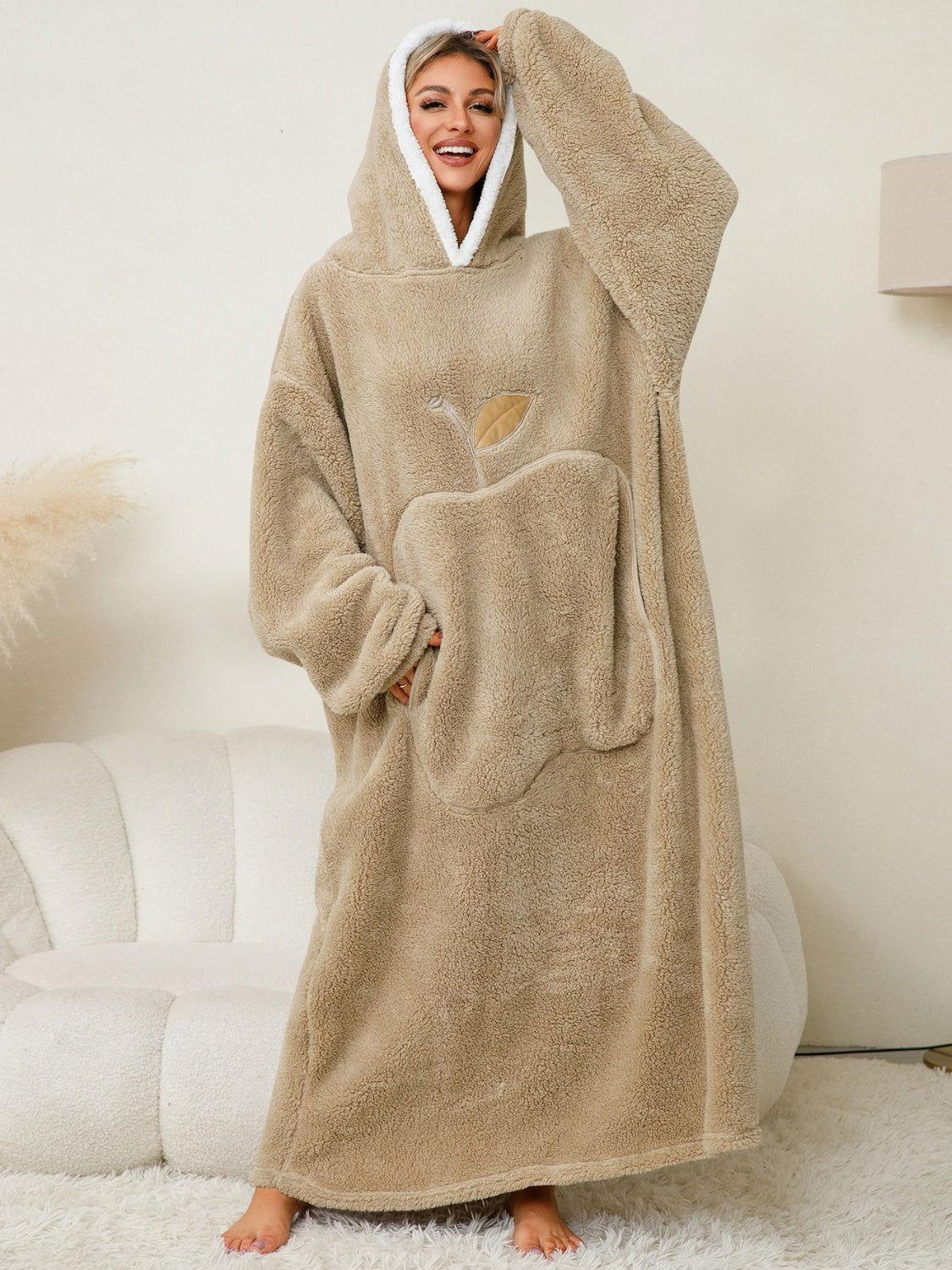 Pocketed Contrast Long Sleeve Hooded Lounge Dress - Clothes For Her Online Store