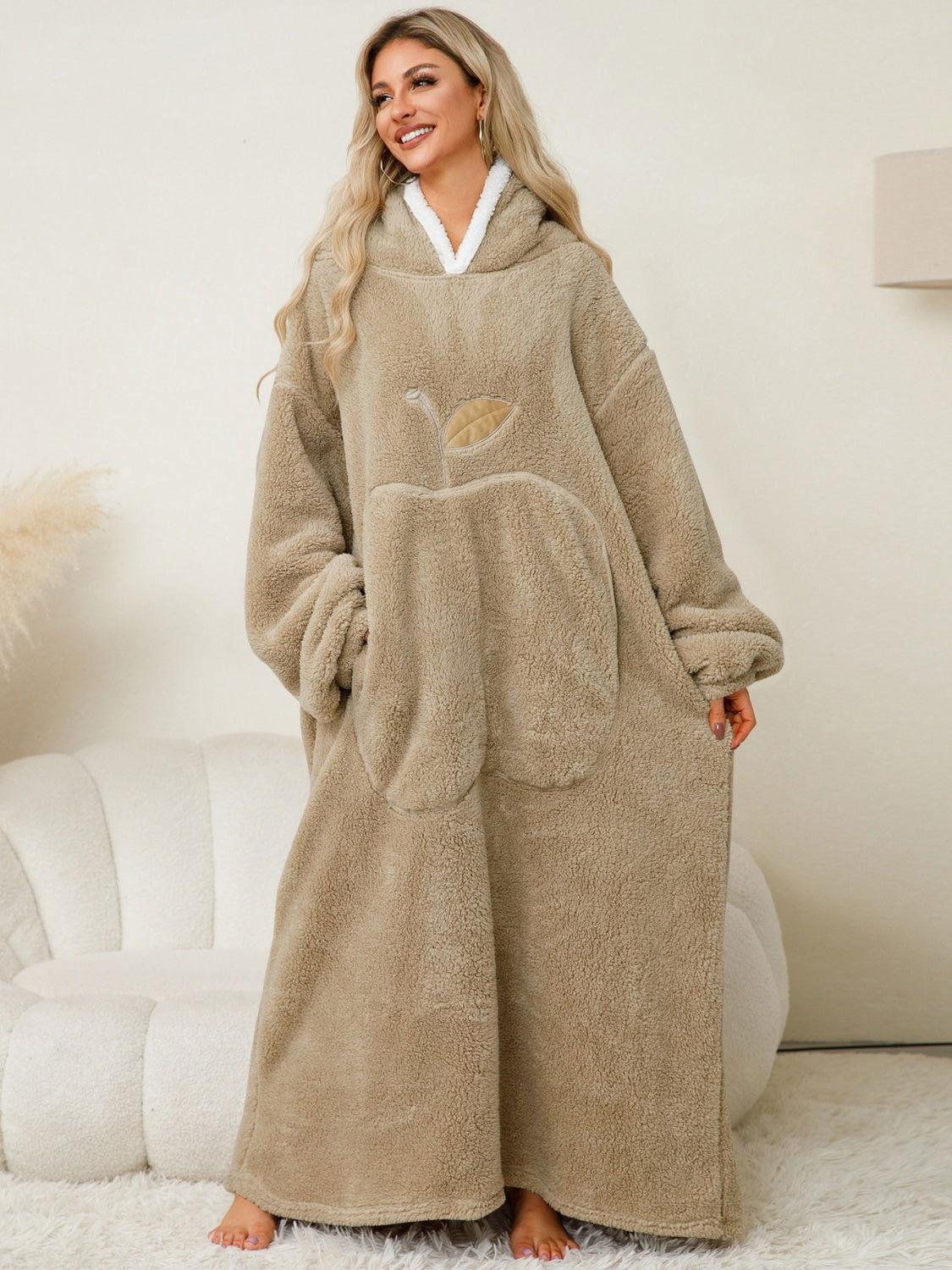 Pocketed Contrast Long Sleeve Hooded Lounge Dress - Clothes For Her Online Store
