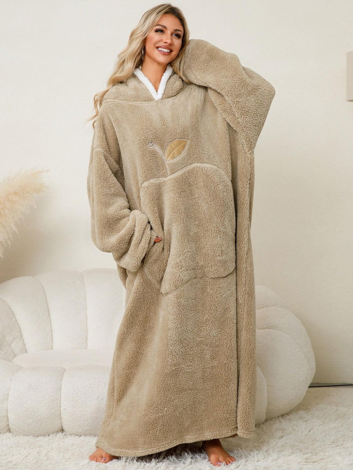 Pocketed Contrast Long Sleeve Hooded Lounge Dress - Clothes For Her Online Store