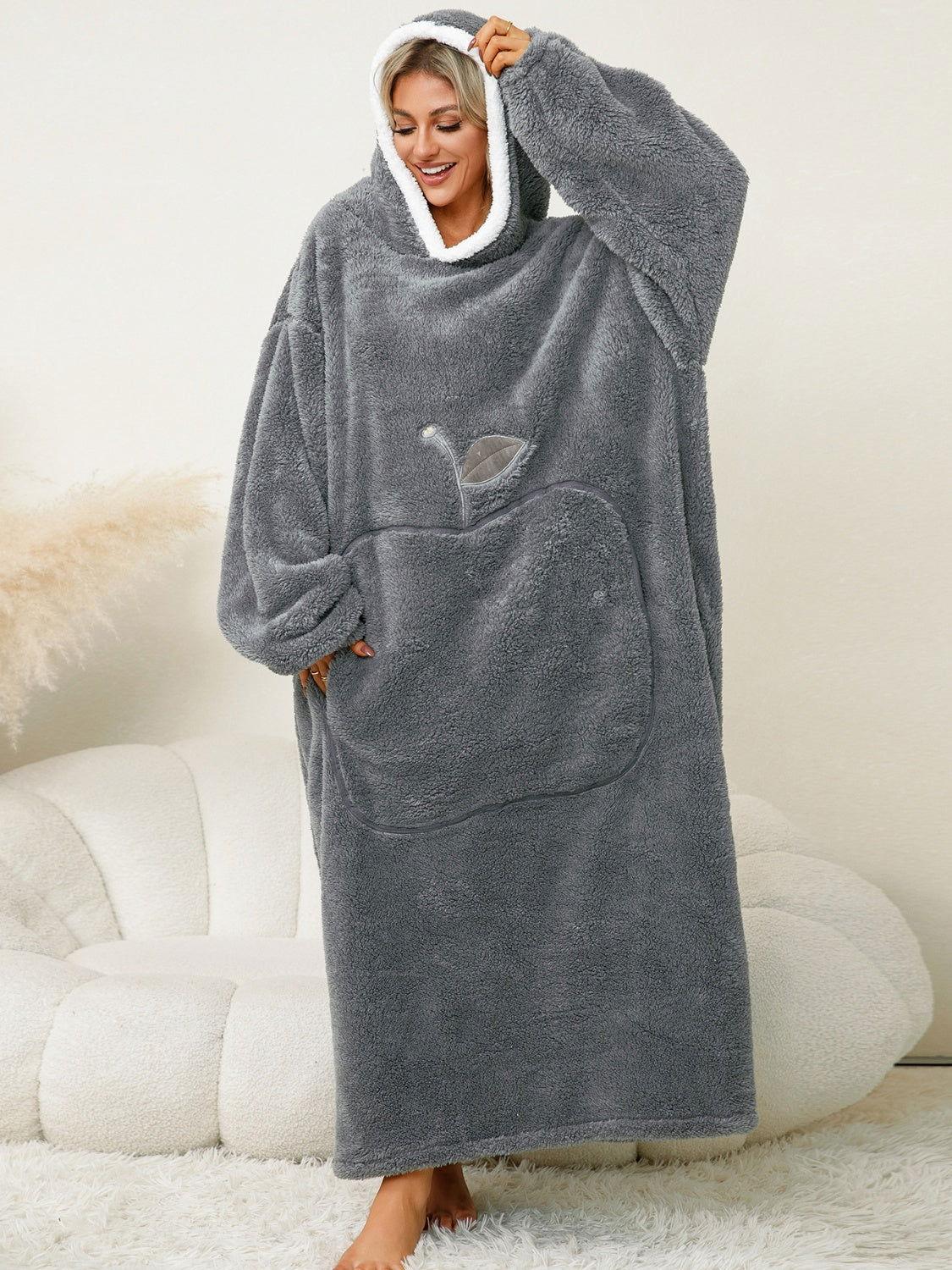Pocketed Contrast Long Sleeve Hooded Lounge Dress - Clothes For Her Online Store