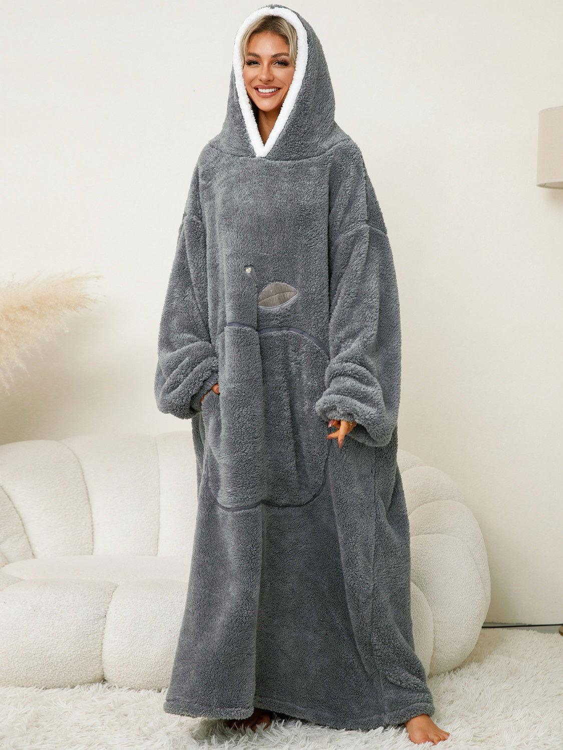 Pocketed Contrast Long Sleeve Hooded Lounge Dress - Clothes For Her Online Store