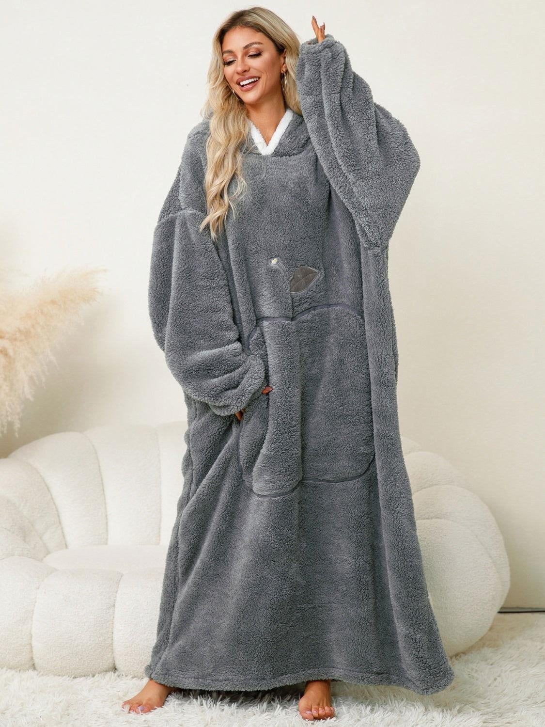 Pocketed Contrast Long Sleeve Hooded Lounge Dress - Clothes For Her Online Store