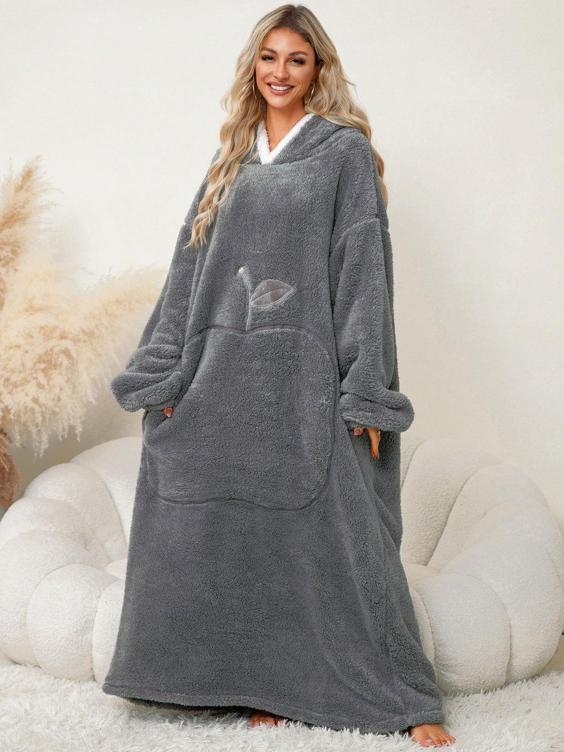 Pocketed Contrast Long Sleeve Hooded Lounge Dress - Clothes For Her Online Store