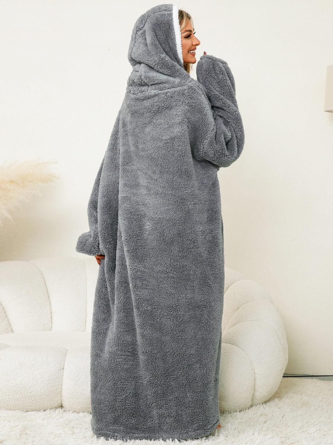 Pocketed Contrast Long Sleeve Hooded Lounge Dress - Clothes For Her Online Store