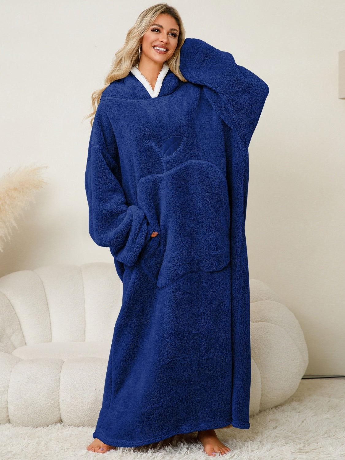 Pocketed Contrast Long Sleeve Hooded Lounge Dress - Clothes For Her Online Store