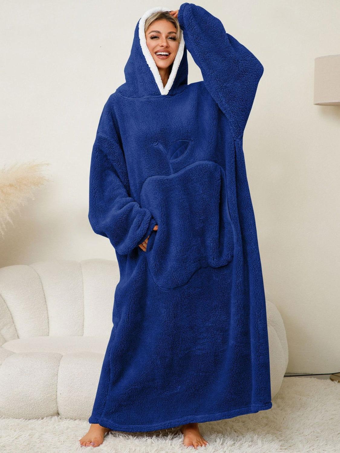 Pocketed Contrast Long Sleeve Hooded Lounge Dress - Clothes For Her Online Store