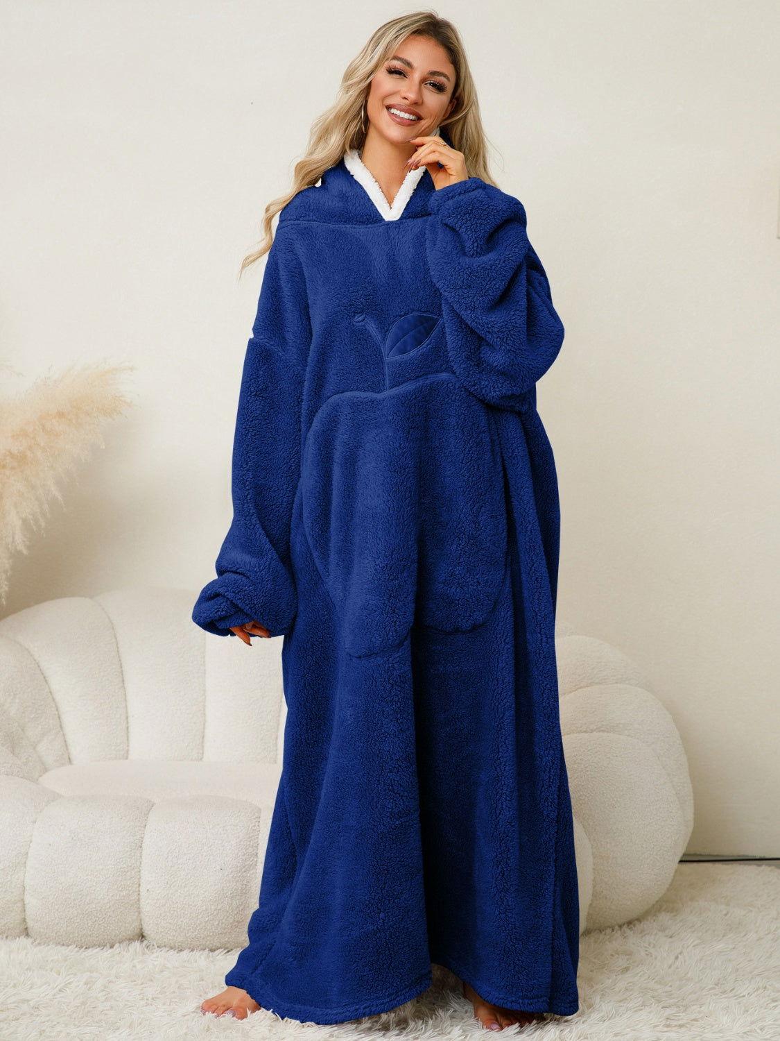 Pocketed Contrast Long Sleeve Hooded Lounge Dress - Clothes For Her Online Store