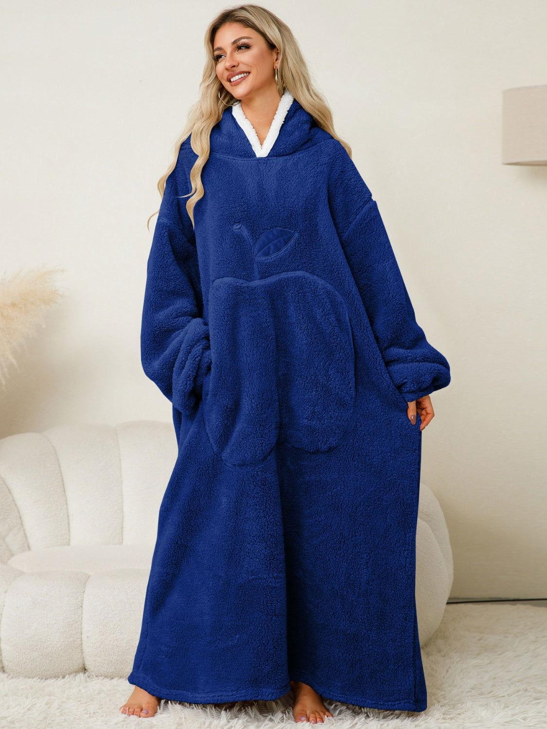 Pocketed Contrast Long Sleeve Hooded Lounge Dress - Clothes For Her Online Store