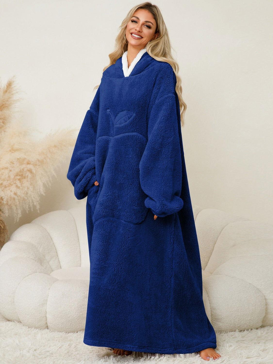 Pocketed Contrast Long Sleeve Hooded Lounge Dress - Clothes For Her Online Store