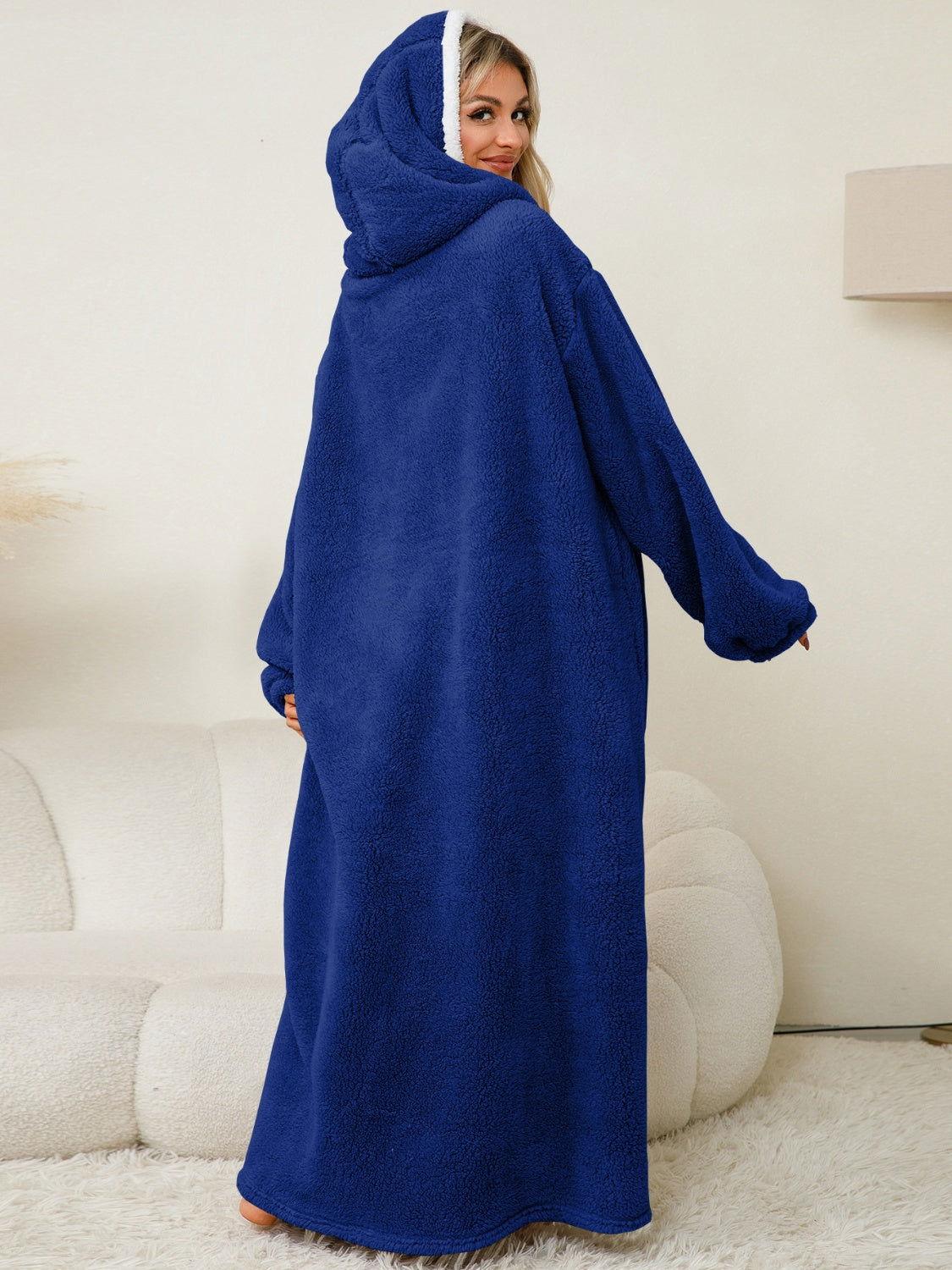 Pocketed Contrast Long Sleeve Hooded Lounge Dress - Clothes For Her Online Store