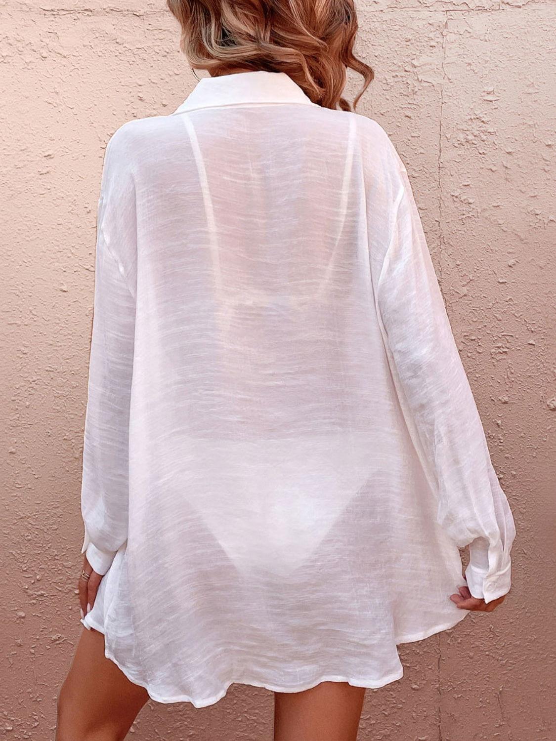 Pocketed Dropped Shoulder Cover Up - Clothes For Her Online Store