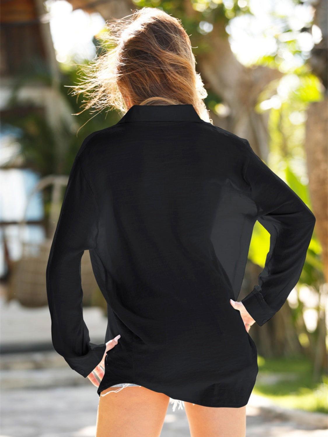 Pocketed Dropped Shoulder Cover Up - Clothes For Her Online Store