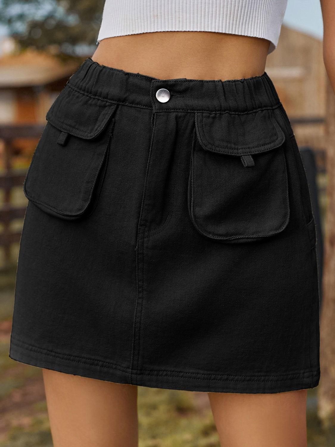 Pocketed Elastic Waist Denim Skirt - Clothes For Her Online Store