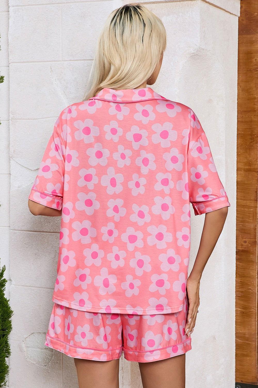 Pocketed Flower Half Sleeve Top and Shorts Lounge Set - Clothes For Her Online Store