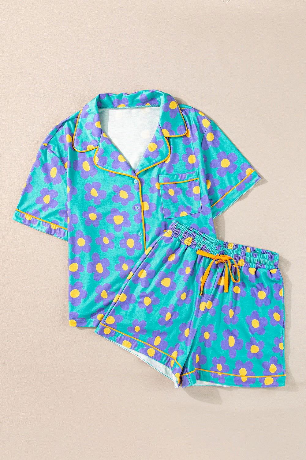 Pocketed Flower Half Sleeve Top and Shorts Lounge Set - Clothes For Her Online Store