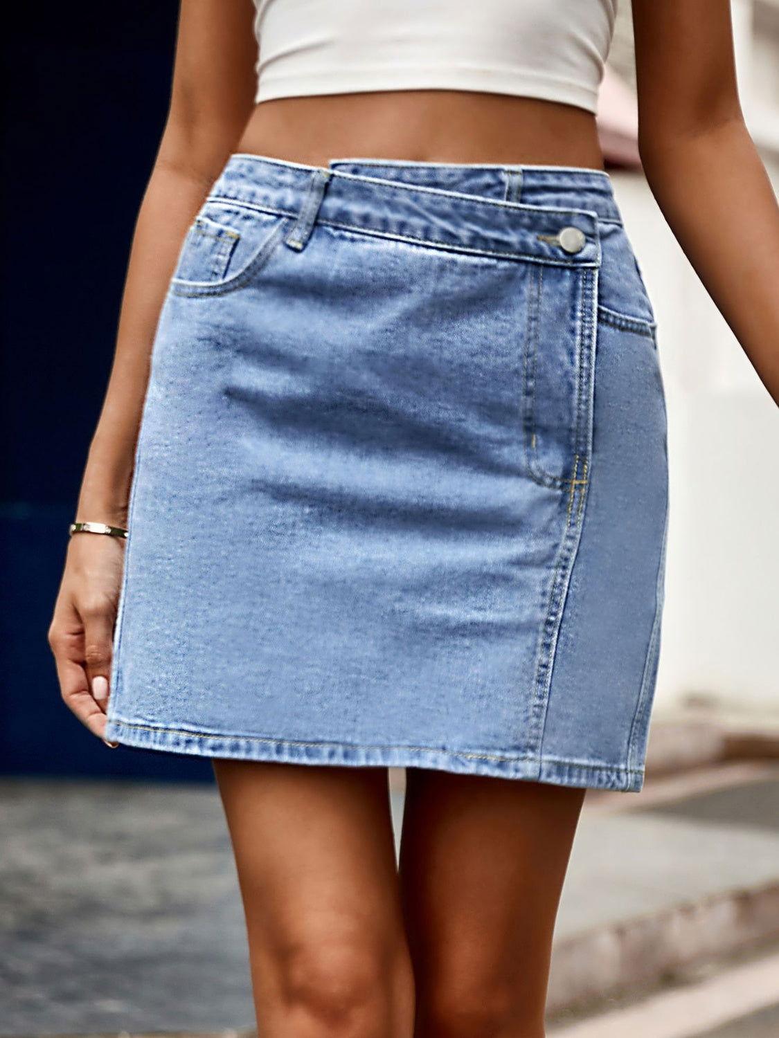 Pocketed High Waist Denim Skirt - Clothes For Her Online Store