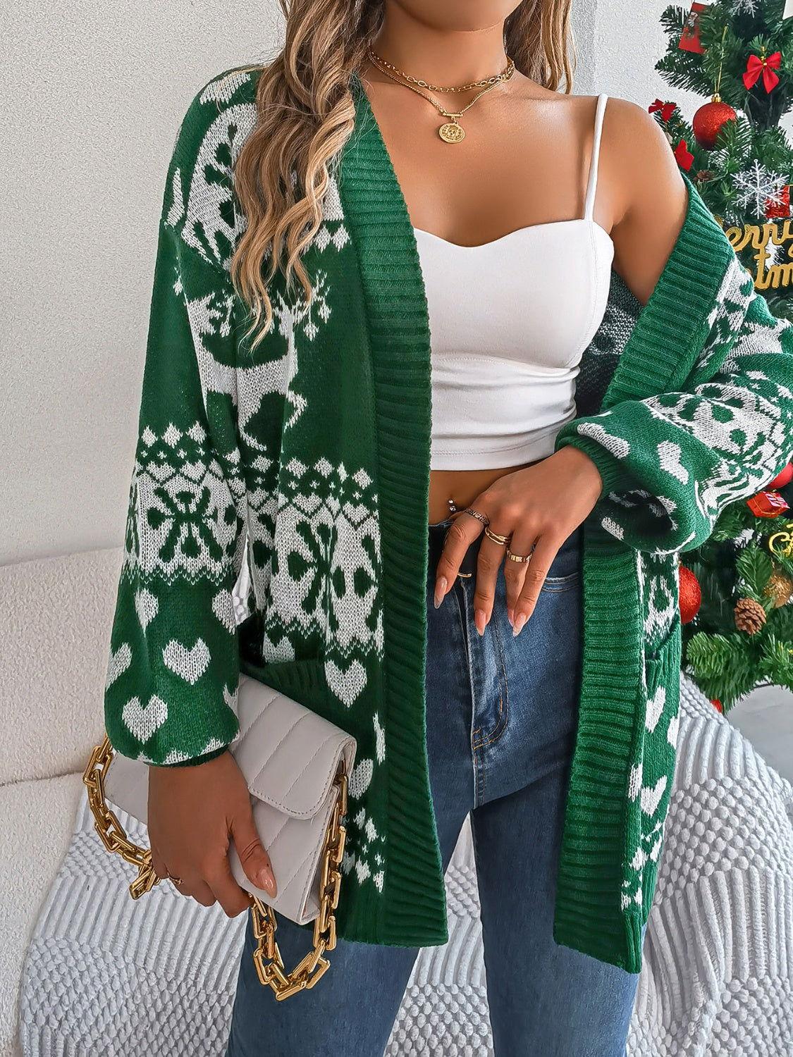 Pocketed Open Front Long Sleeve Cardigan - Clothes For Her Online Store