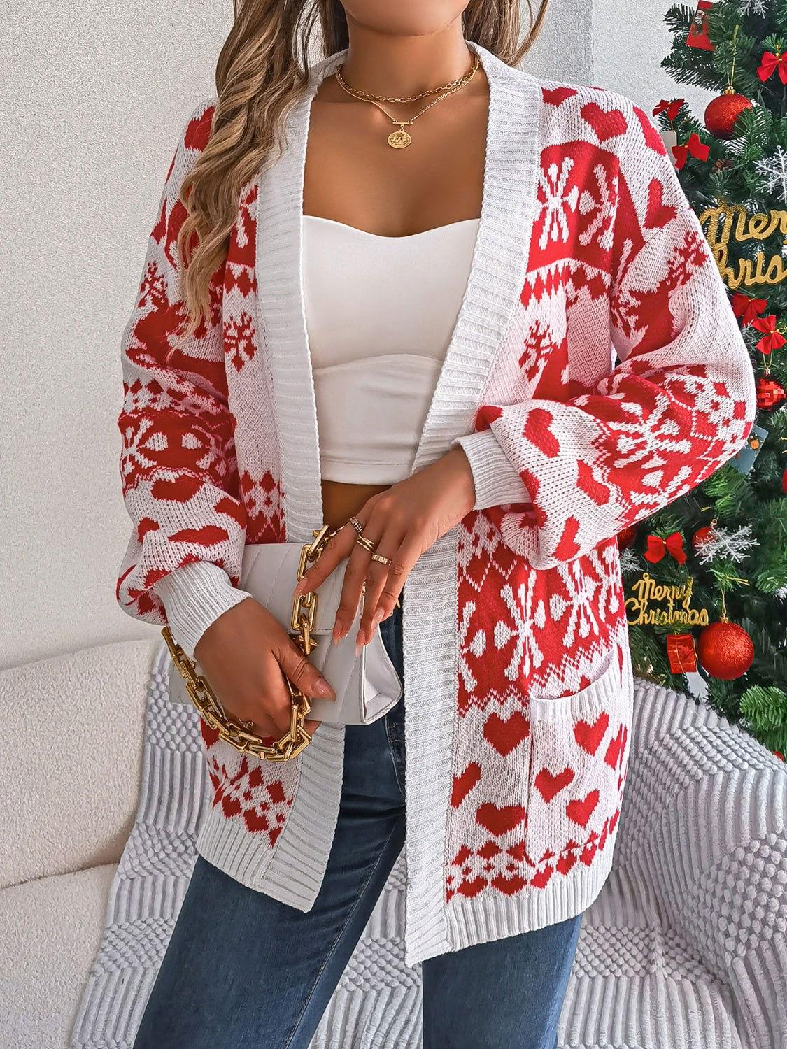 Pocketed Open Front Long Sleeve Cardigan - Clothes For Her Online Store