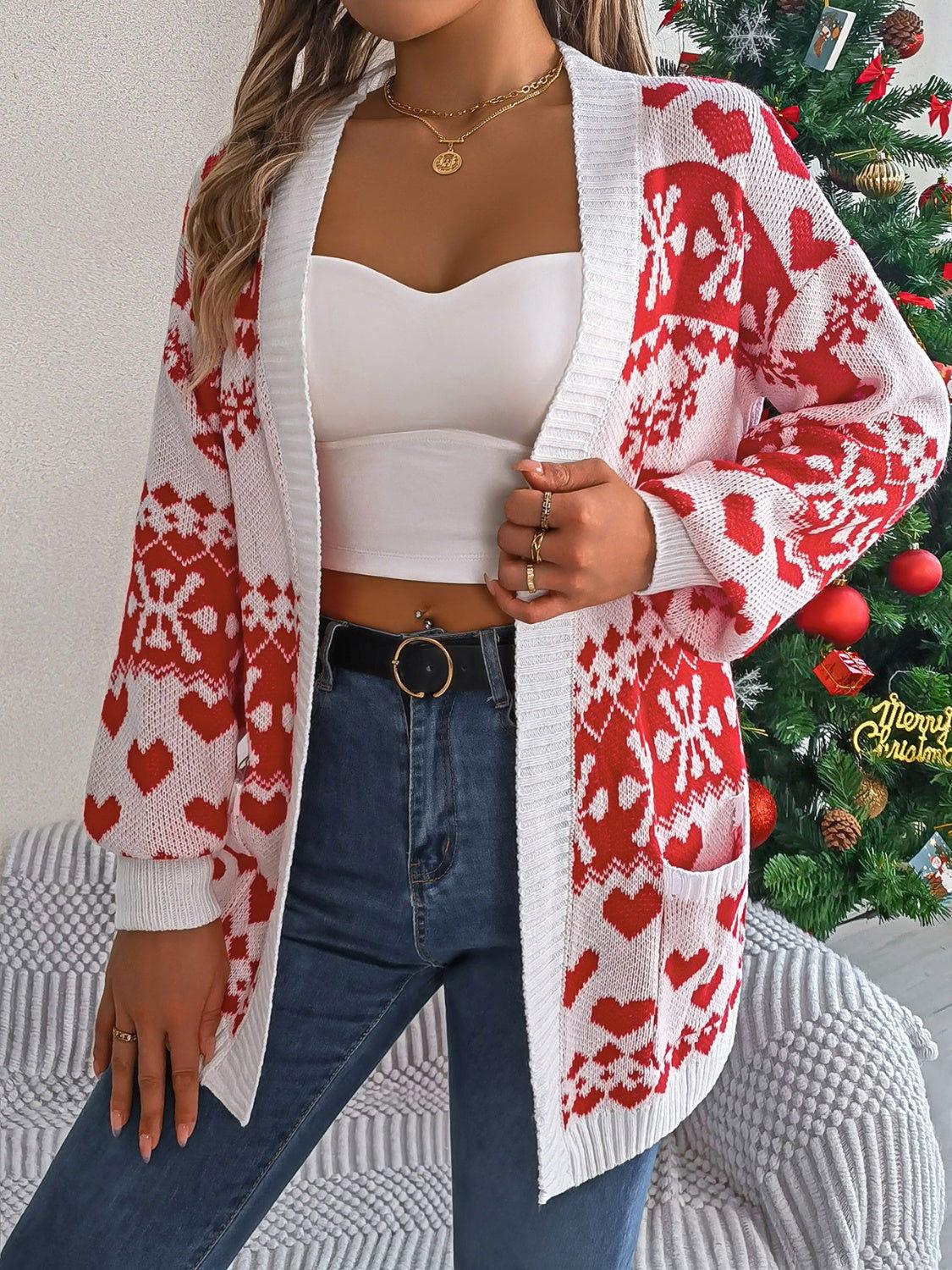 Pocketed Open Front Long Sleeve Cardigan - Clothes For Her Online Store