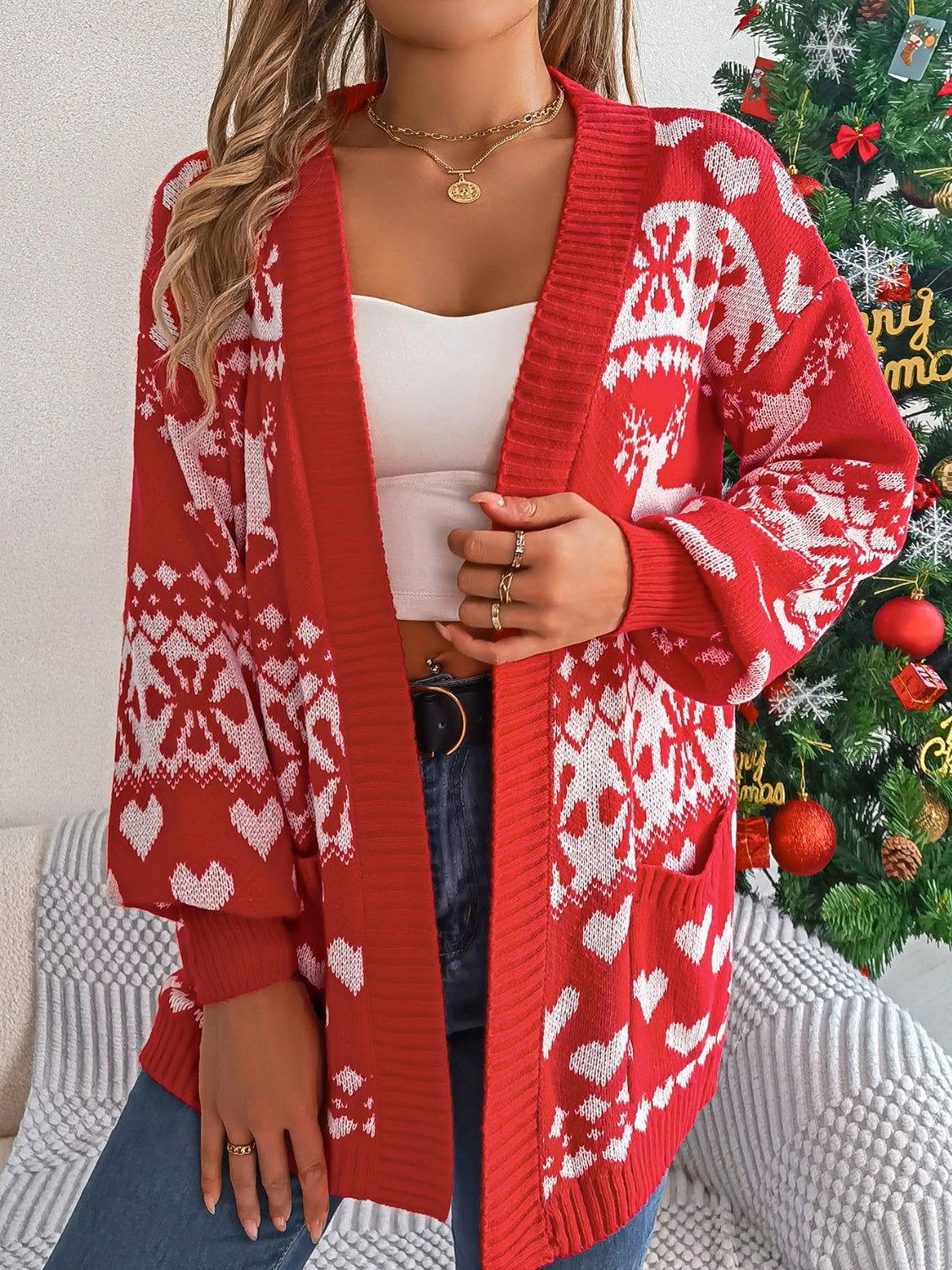 Pocketed Open Front Long Sleeve Cardigan - Clothes For Her Online Store
