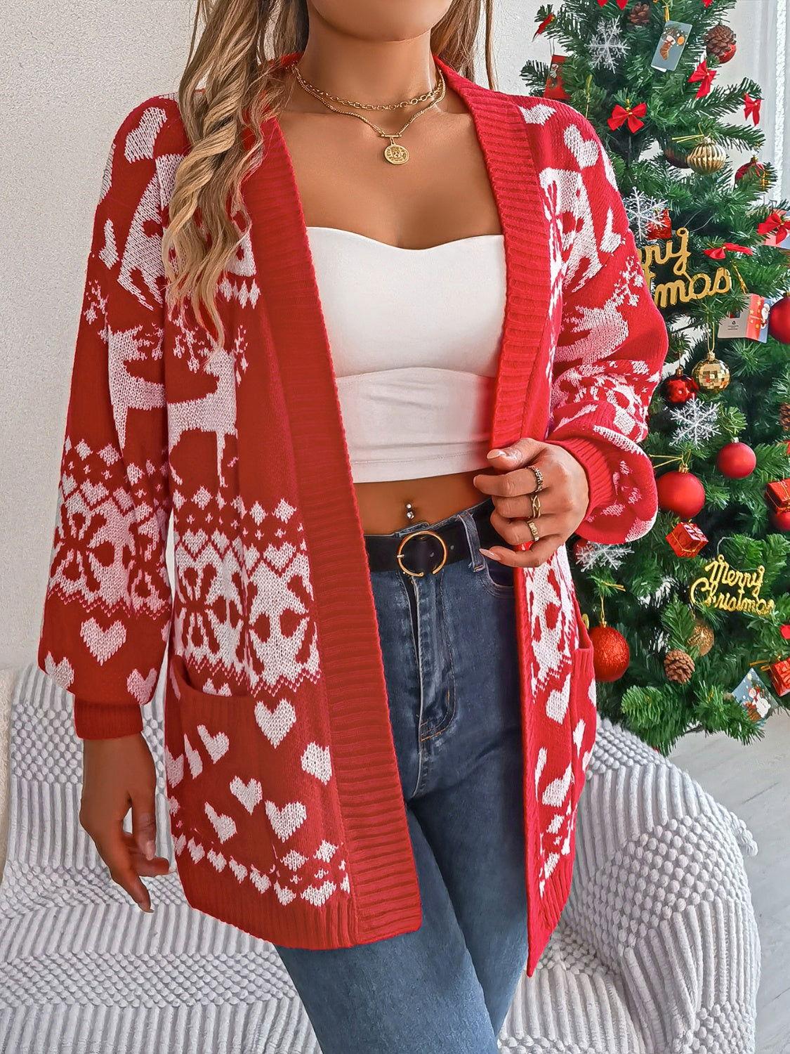 Pocketed Open Front Long Sleeve Cardigan - Clothes For Her Online Store