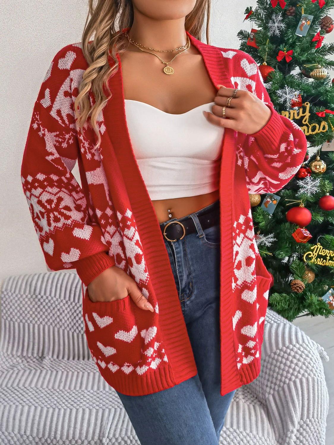 Pocketed Open Front Long Sleeve Cardigan - Clothes For Her Online Store
