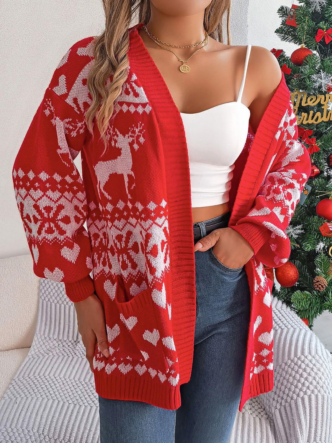 Pocketed Open Front Long Sleeve Cardigan - Clothes For Her Online Store