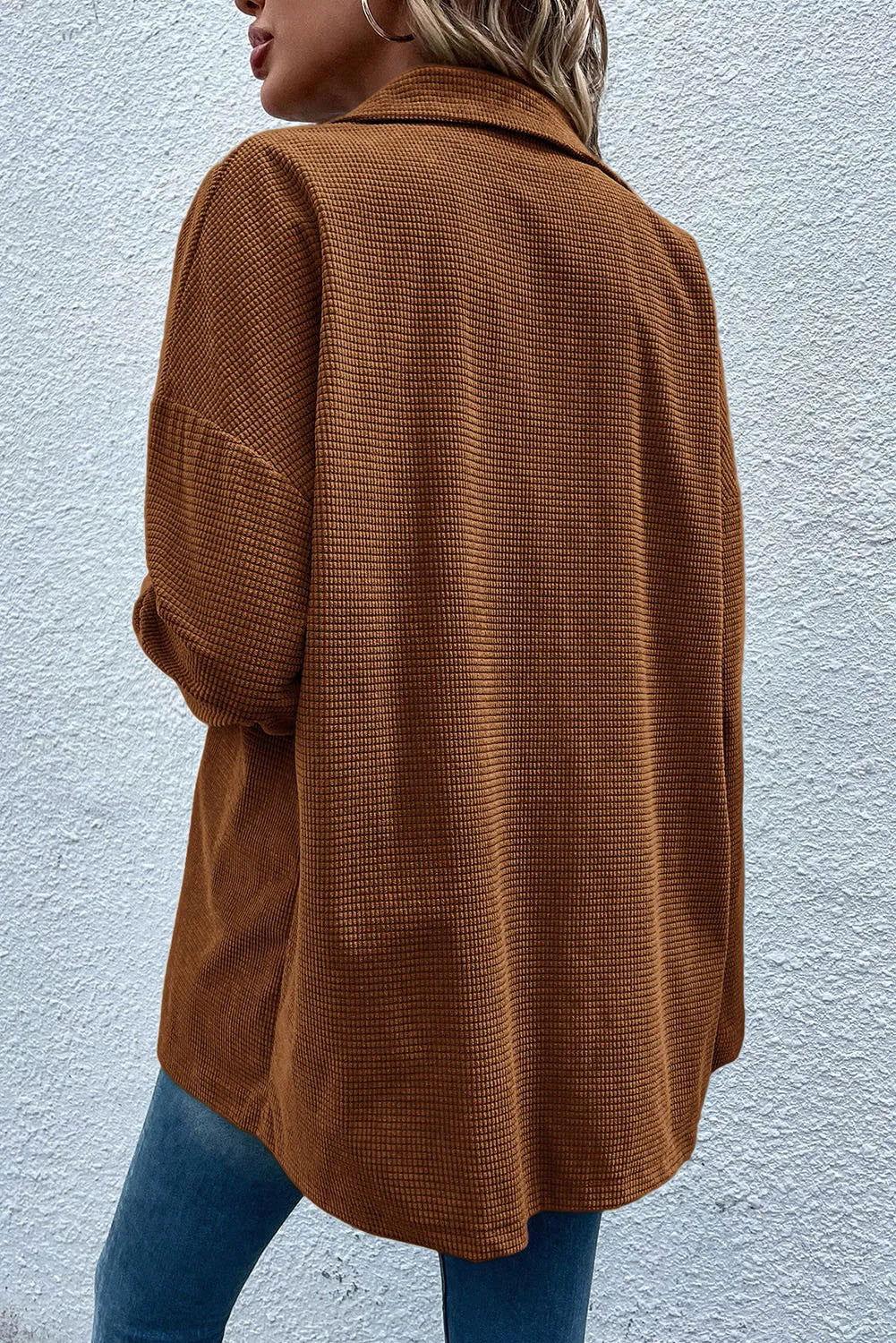 Pocketed Snap Down Long Sleeve Jacket - Clothes For Her Online Store