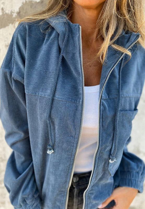 Pocketed Zip Up Long Sleeve Hooded Jacket - Clothes For Her Online Store