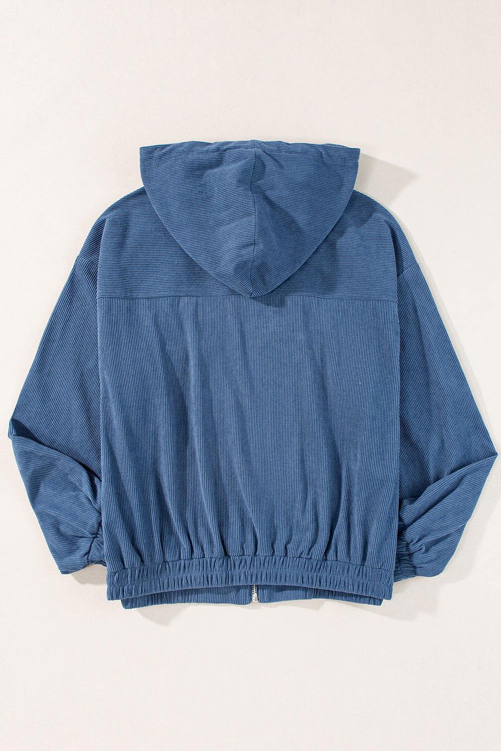 Pocketed Zip Up Long Sleeve Hooded Jacket - Clothes For Her Online Store