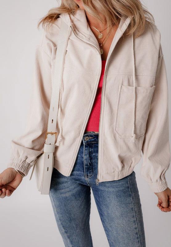 Pocketed Zip Up Long Sleeve Hooded Jacket - Clothes For Her Online Store