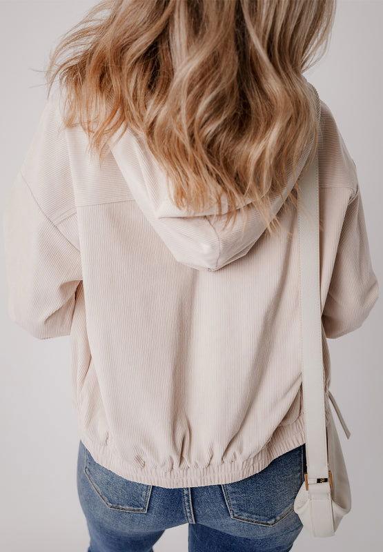 Pocketed Zip Up Long Sleeve Hooded Jacket - Clothes For Her Online Store