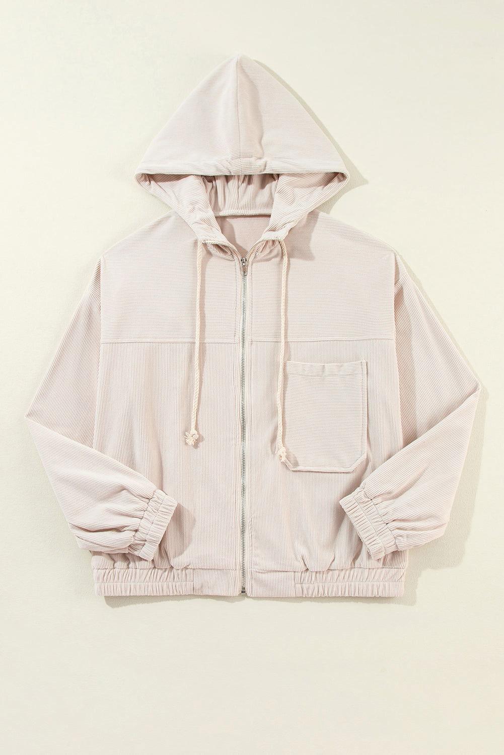 Pocketed Zip Up Long Sleeve Hooded Jacket - Clothes For Her Online Store