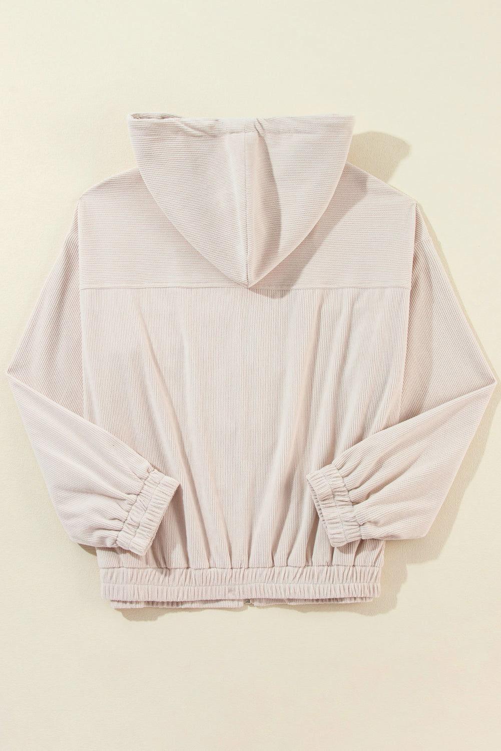 Pocketed Zip Up Long Sleeve Hooded Jacket - Clothes For Her Online Store