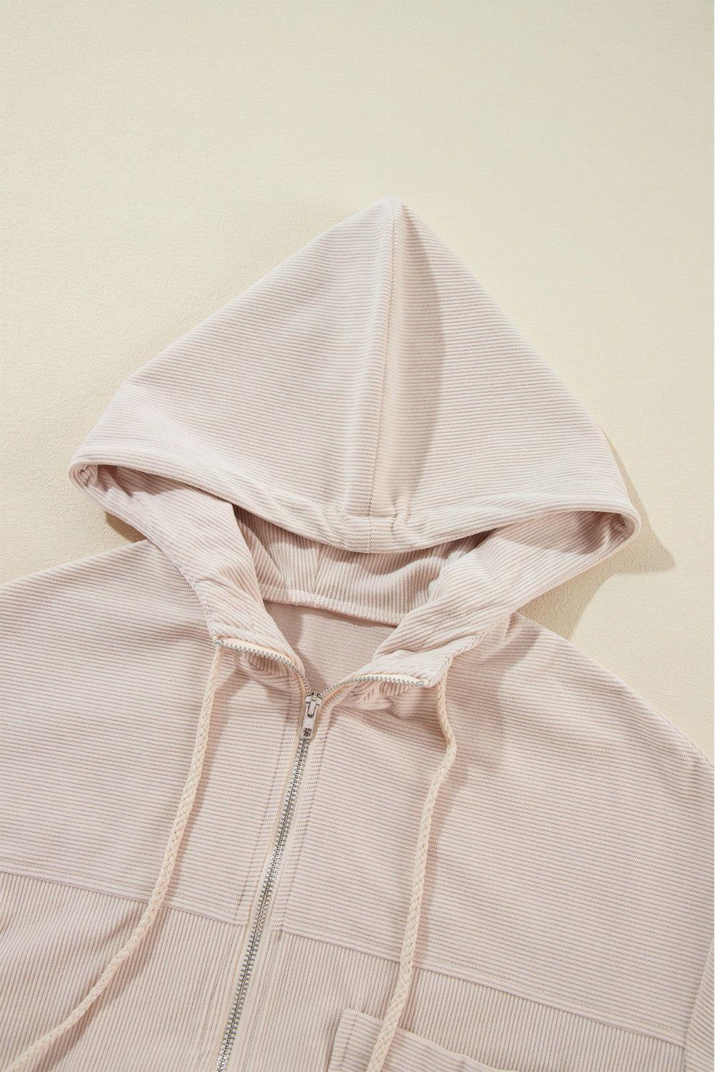 Pocketed Zip Up Long Sleeve Hooded Jacket - Clothes For Her Online Store