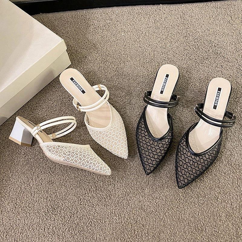 Point Toe Block Heel Sandals - Clothes For Her Online Store