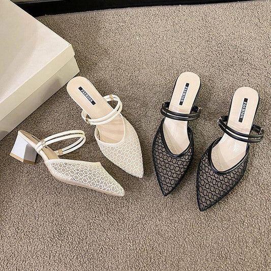 Point Toe Block Heel Sandals - Clothes For Her Online Store