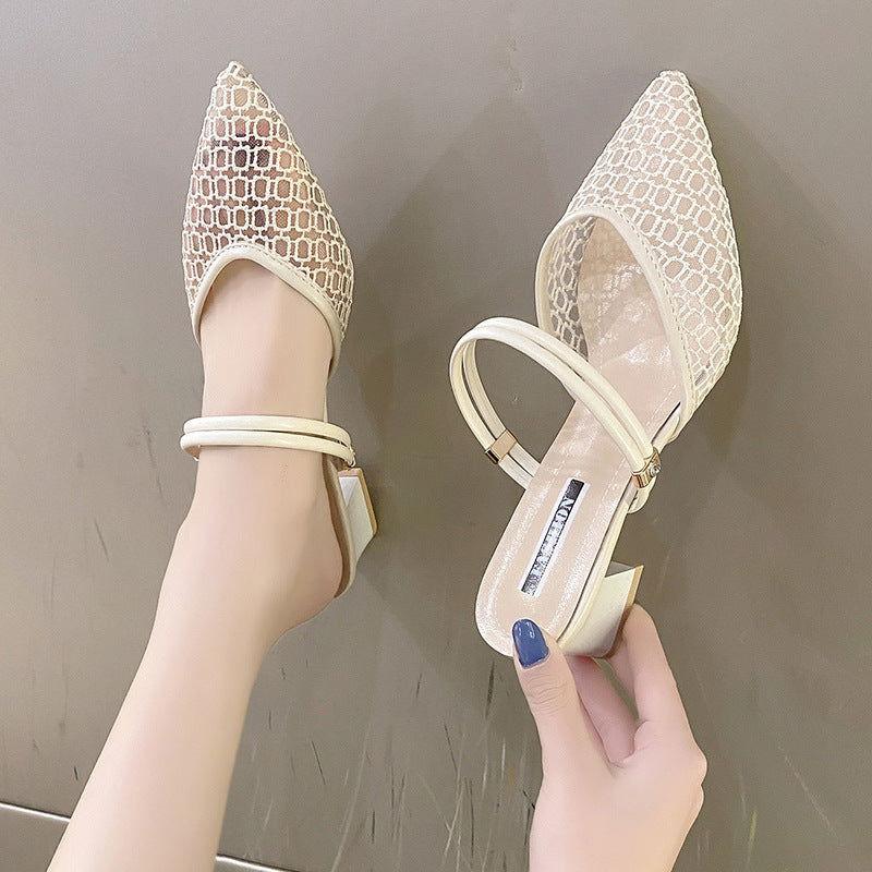 Point Toe Block Heel Sandals - Clothes For Her Online Store