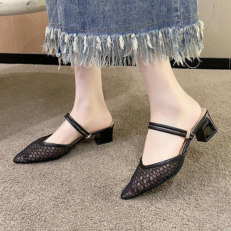 Point Toe Block Heel Sandals - Clothes For Her Online Store