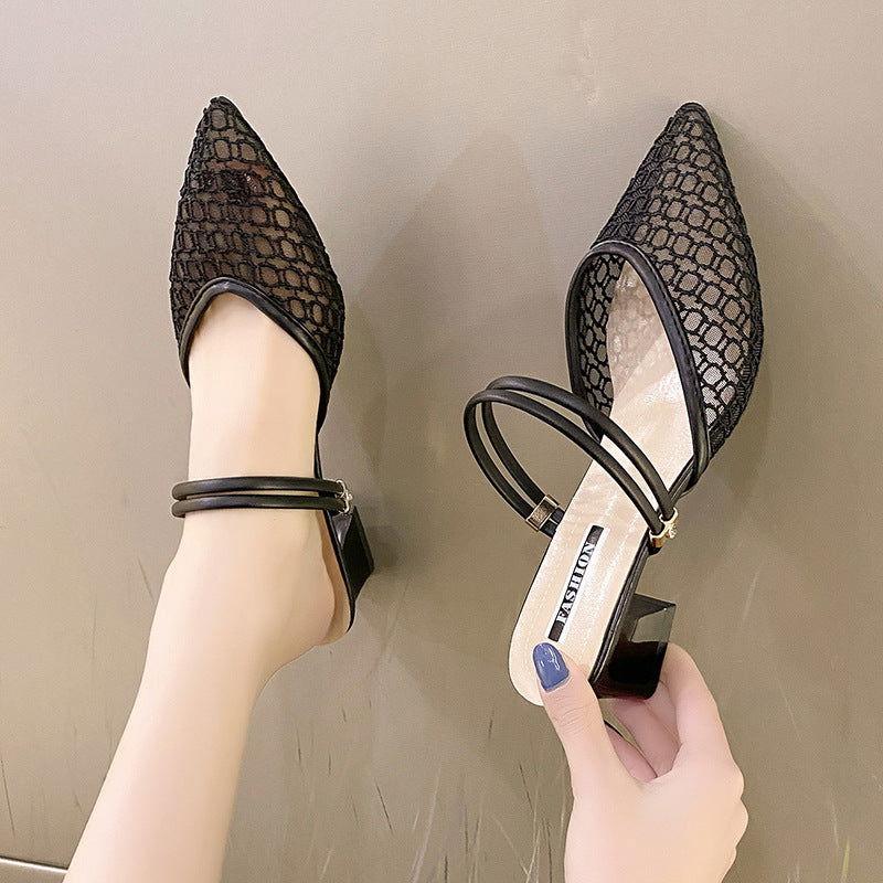 Point Toe Block Heel Sandals - Clothes For Her Online Store