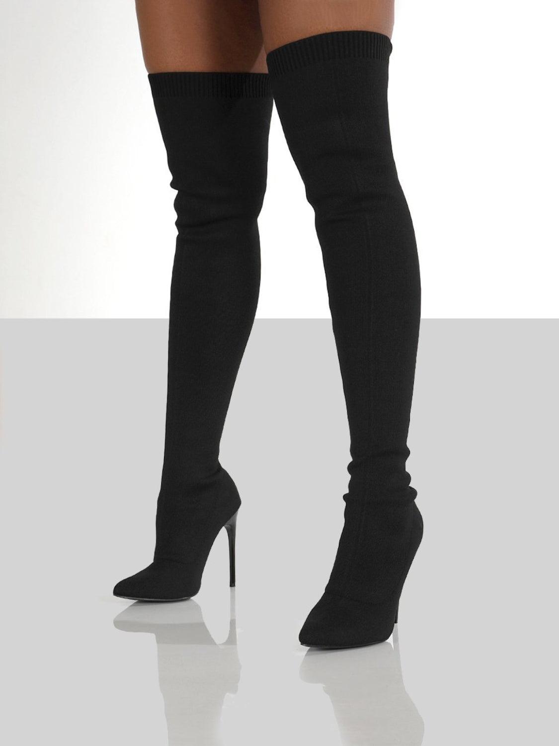 Point Toe Over Knee Stiletto Boots - Clothes For Her Online Store