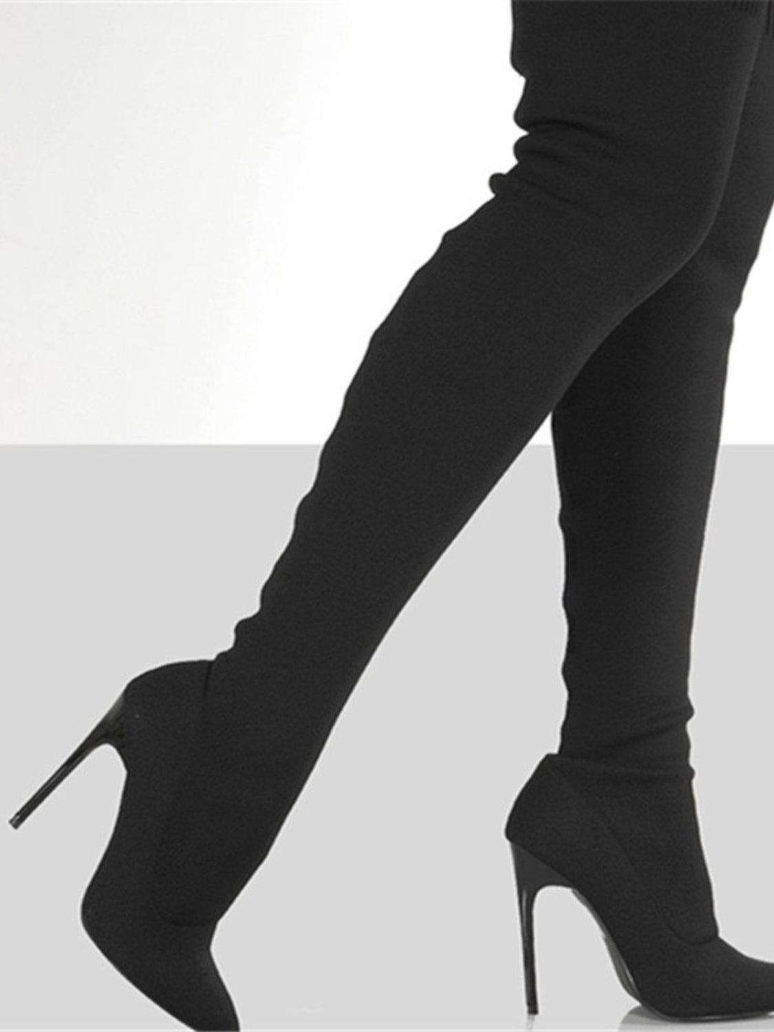 Point Toe Over Knee Stiletto Boots - Clothes For Her Online Store